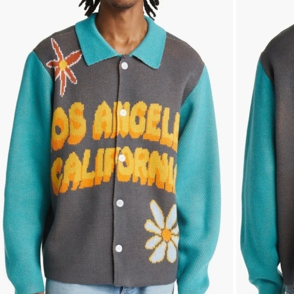 Pacsum Men Daisy Califorina Knit Y2K Style Cardigan Sweater Vintage Sz S